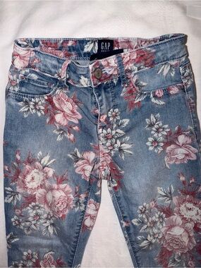 GAP Floral Print Girls Floral Jeans - Pink on Denim